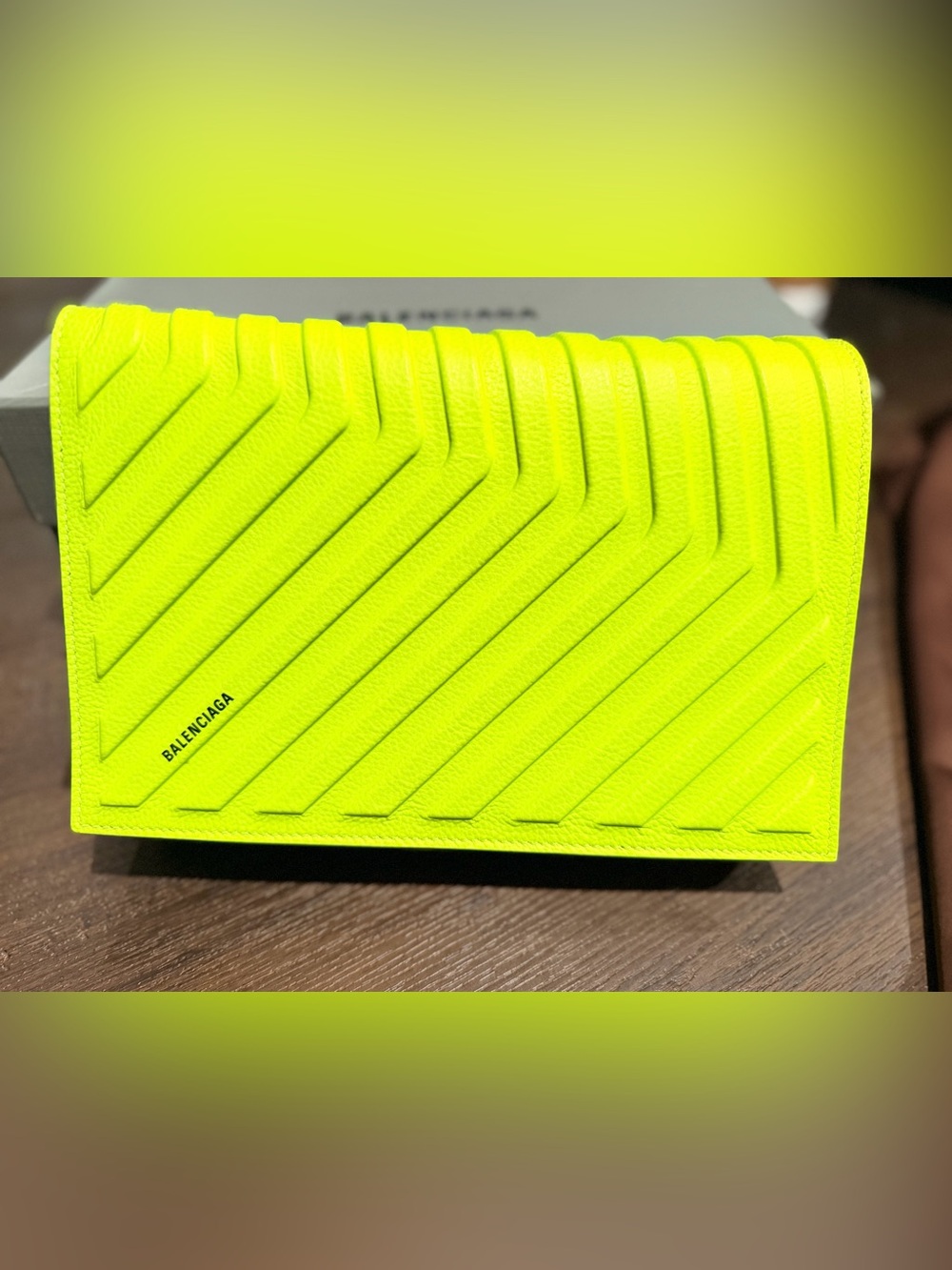 Balenciaga Grained Calfskin Embossed Car Flap Bag Fluo Yellow retail $1200